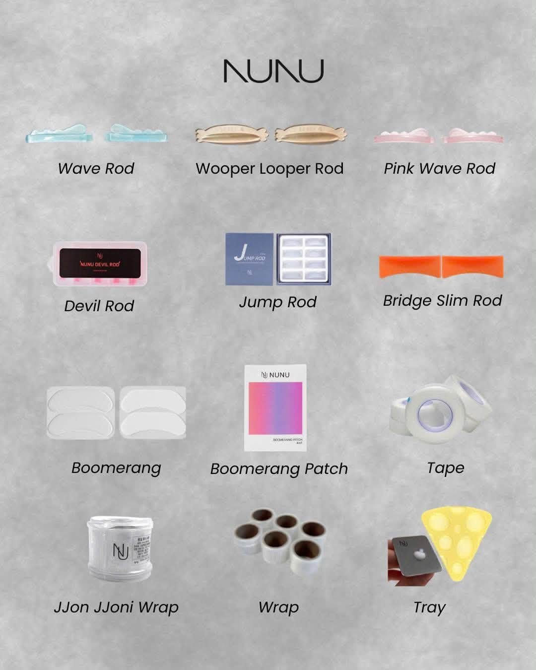 Bộ trục nâng mi NUNU: Wave Rod, Wooper Looper Rod, Pink Wave Rod, Devil Rod, Jump Rod, Bridge Slim Rod